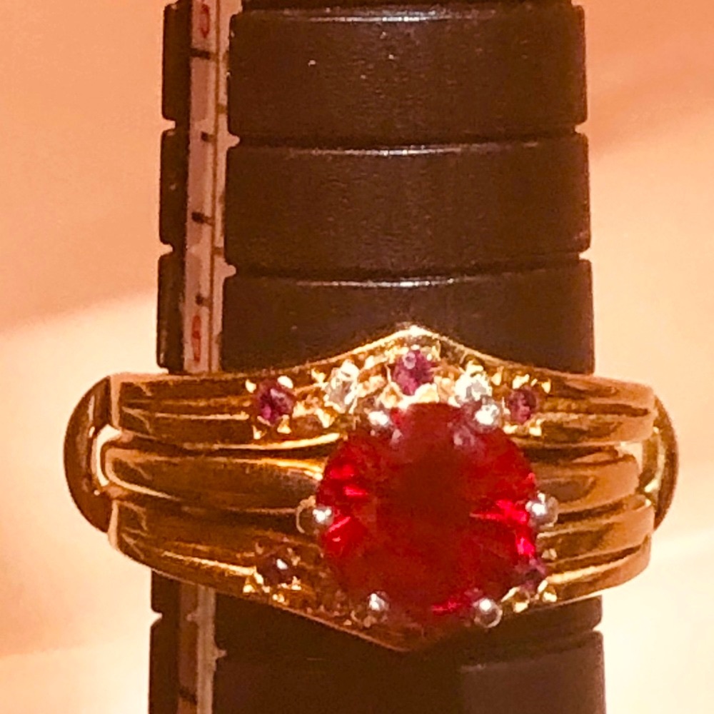 Stunning 14K Antique 1920’s Vintage Ruby & Diamond Double Ring Guard!
